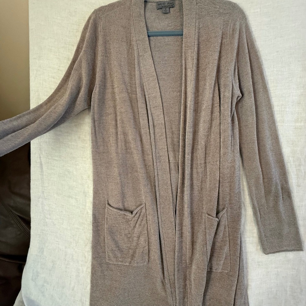 Barefoot Dreams Cardigan‎ Women Medium Taupe Excellent CozyChic Ultra Lite Open - Picture 7 of 11